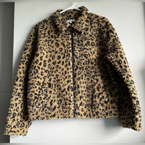 Madewell Sherpa Bomber Jacket in Leopard Size Small - Picture 4 of 15